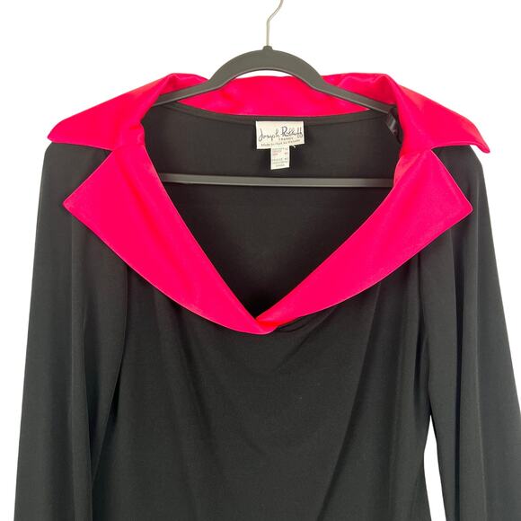 VTG Joseph Ribkoff Hot Satin Pink Peter Pan Big Collar/Cuffs Blouse Top 12 - Picture 3 of 9